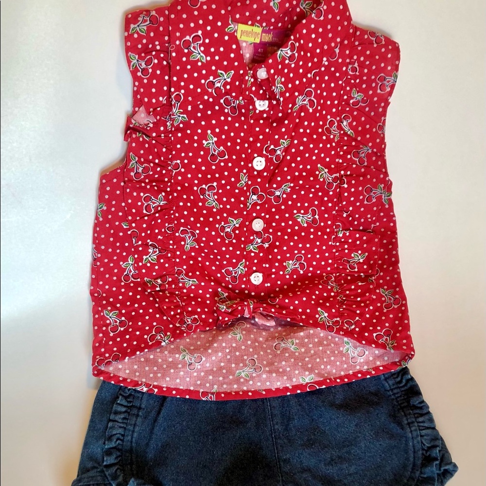 Girls Cotton Cherry & Denim 2 Piece Set 4T